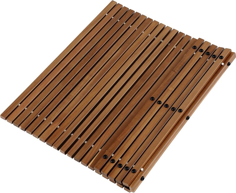 DoubleFill Teak Wood Bath Mat, 30" x 30" Teak Shower and Bath Mat for Indoor and Outdoor Use, Non Slip Rollable Wooden Platform for Sauna, Pool, Bathtub, Hot Tub Flooring Decor and Protector - Image 1